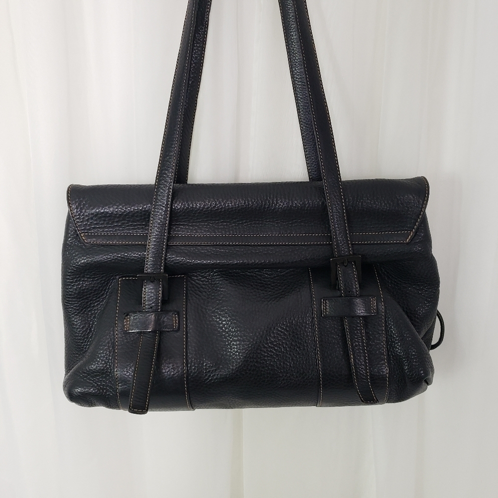 Vintage Siso Select black pebbled leather shoulder bag double strap drawstring - Picture 5 of 12